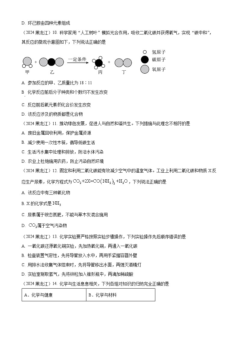 2024年黑龙江省龙东地区中考化学真题03