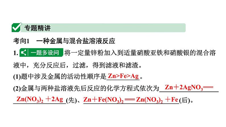 2024山东中考化学二轮专题复习 微专题 金属与盐溶液反应后滤液、滤渣成分的判断（课件）第2页