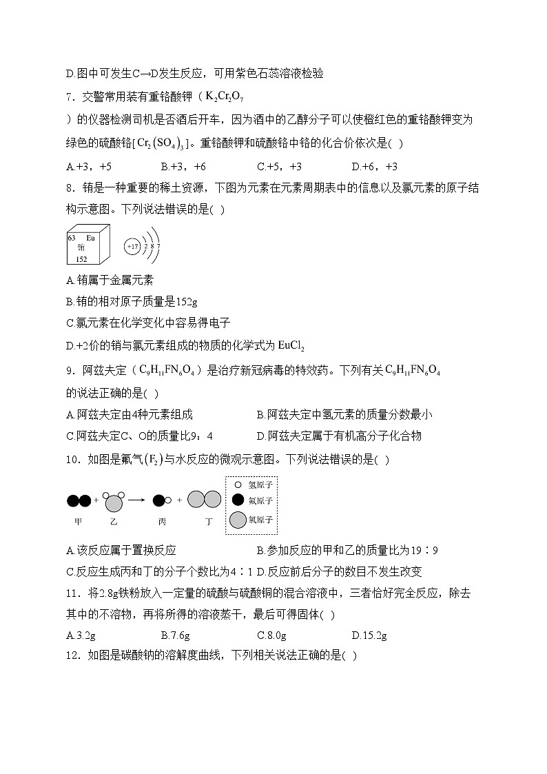 河南省信阳市淮滨县2024届九年级下学期三模化学试卷(含答案)第2页