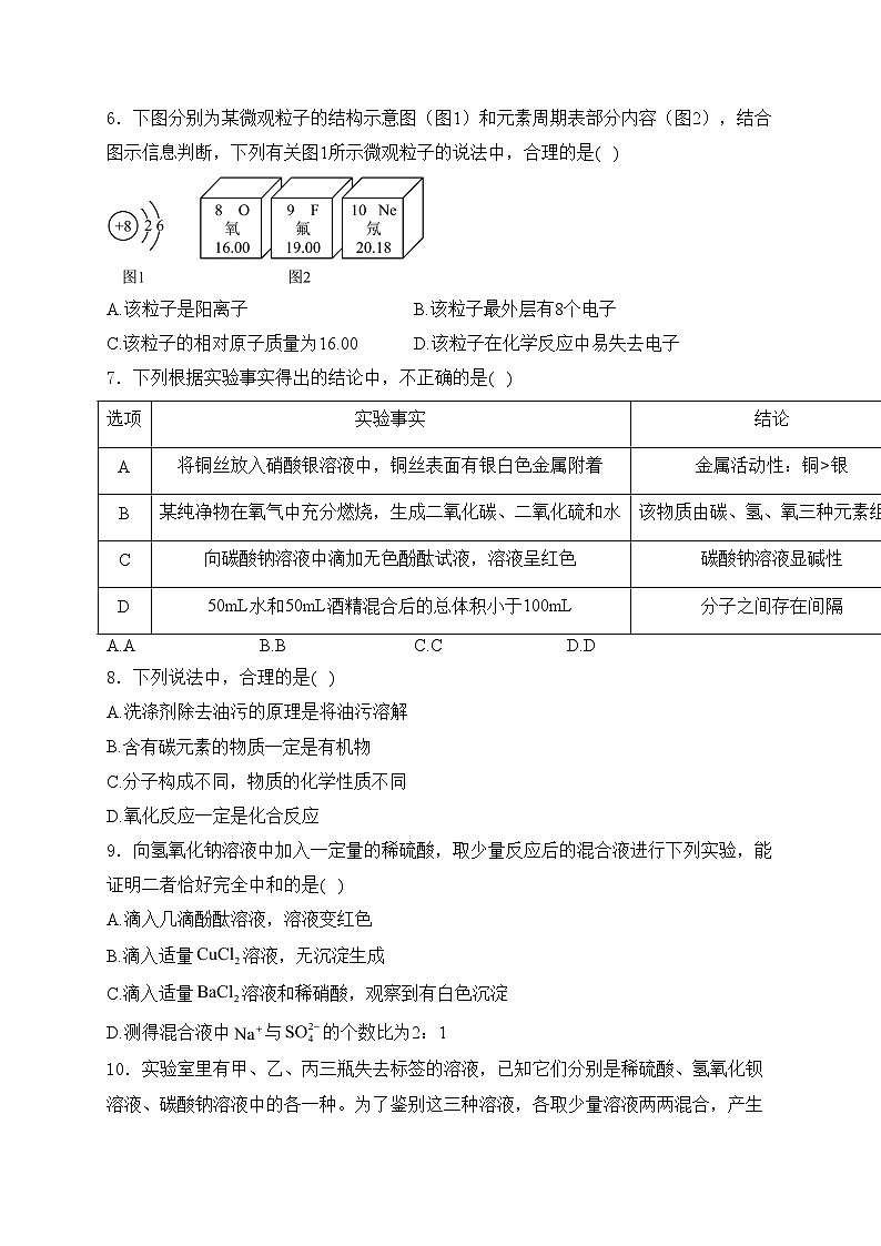 山东省济南市长清区五校联考2024届九年级下学期阶段检测化学试卷(含答案)02