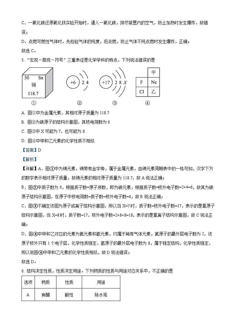 2024年山东省济南市市中区泉景中学中考三模化学试题（原卷版+解析版）03