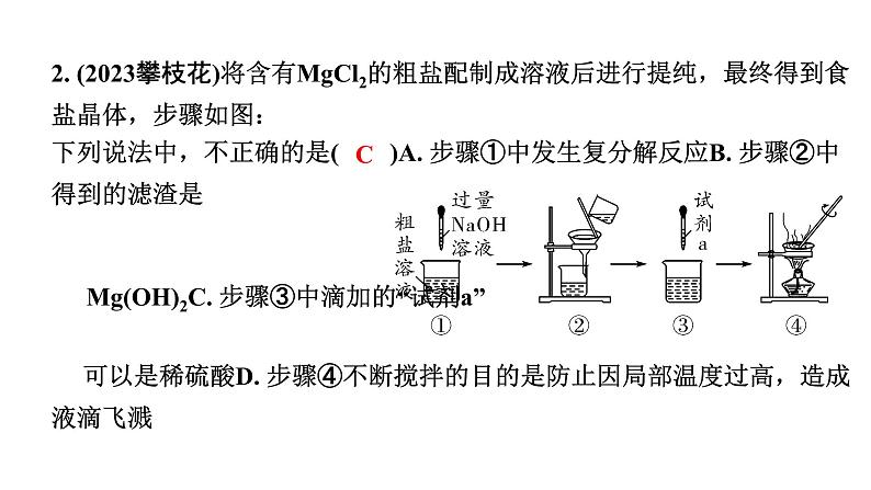 2024四川中考化学二轮复习微专题13 粗盐中可溶性杂质的去除 （课件）第7页