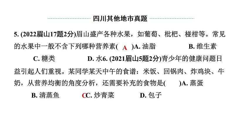 2024四川中考化学一轮复习 第十二单元 化学与生活（课件）04