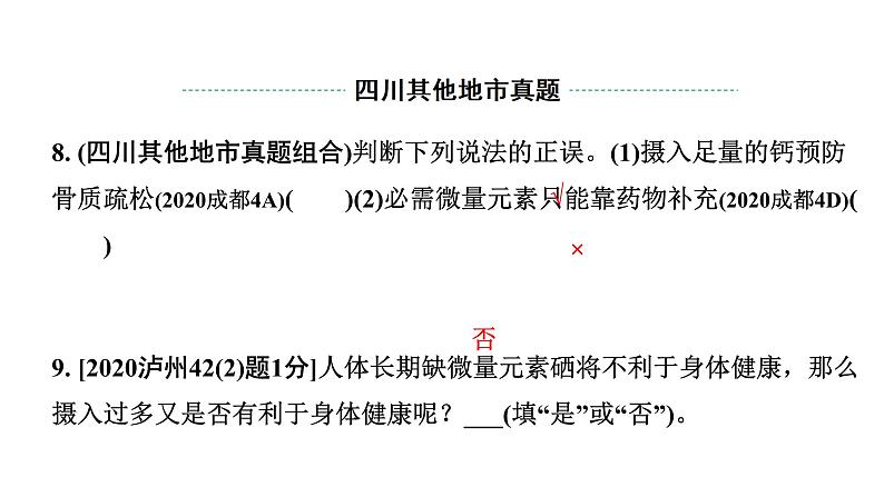 2024四川中考化学一轮复习 第十二单元 化学与生活（课件）06