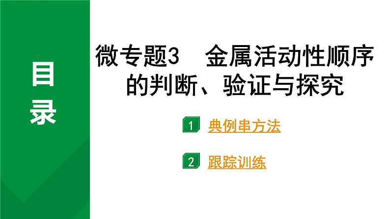 2024中考化学复习 微专题3 金属活动性顺序的判断、验证与探究 (课件)01