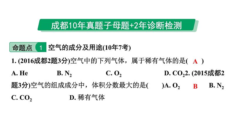 2024中考化学试题研究 第一部分 成都中考考点研究 第二单元 我们周围的空气 (课件)第2页