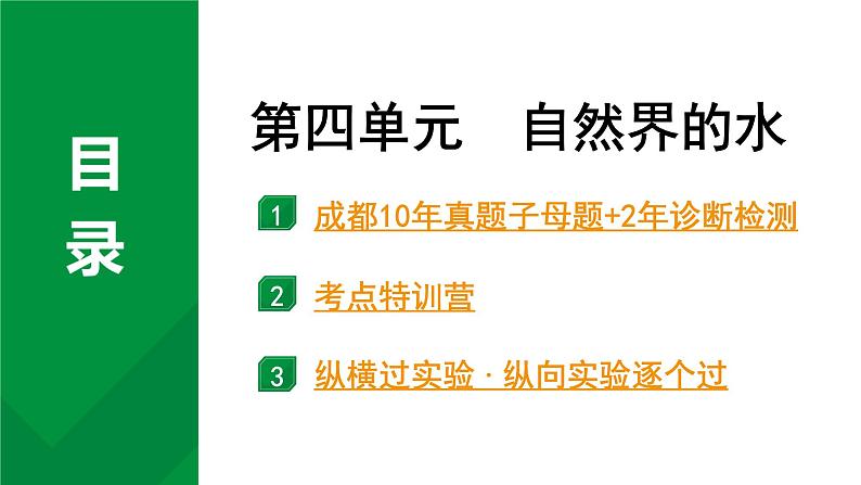 2024中考化学试题研究 第一部分 成都中考考点研究 第四单元 自然界的水 (课件)第1页