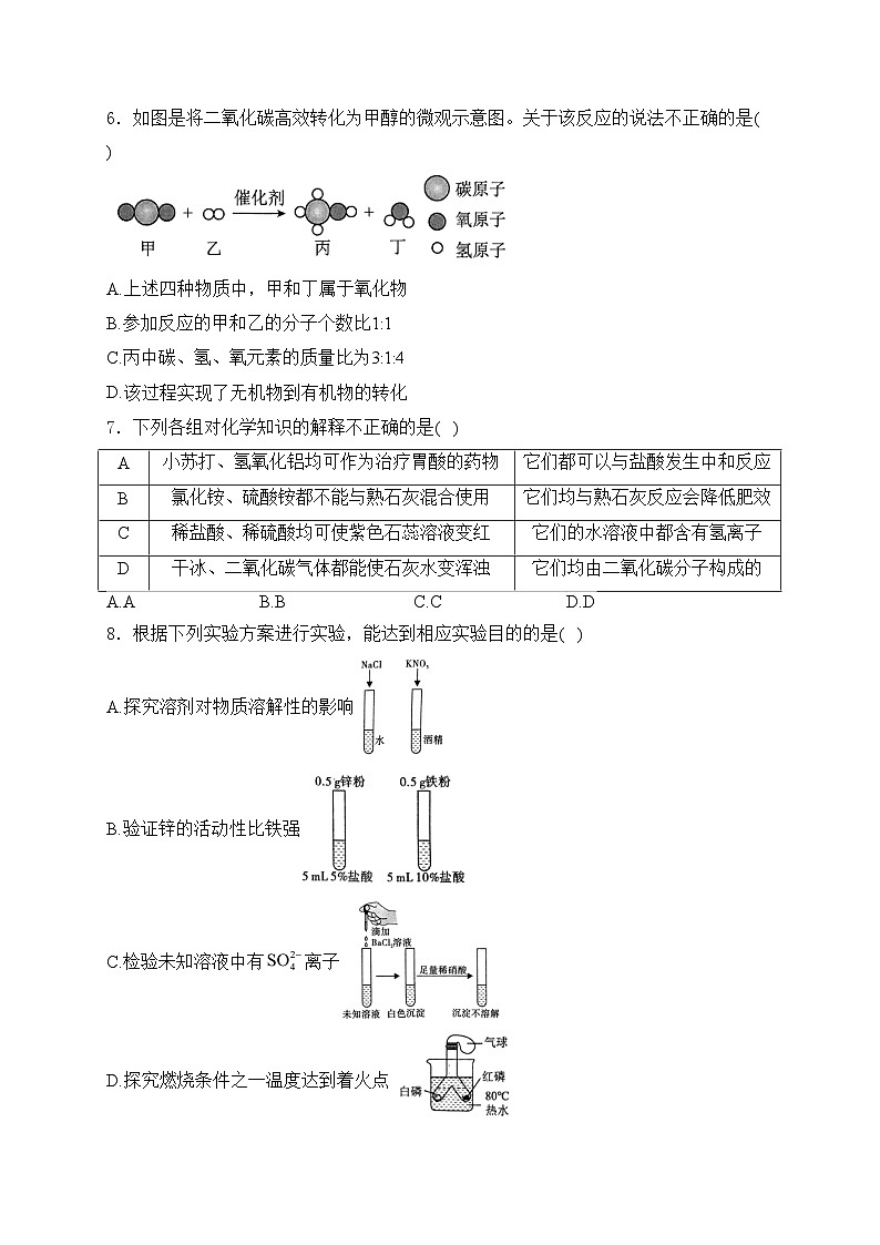 陕西省咸阳市秦都区2024届九年级下学期中考一模化学试卷(含答案)02
