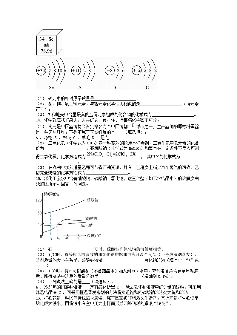[化学]四川省南充市2024年中考真题试题03
