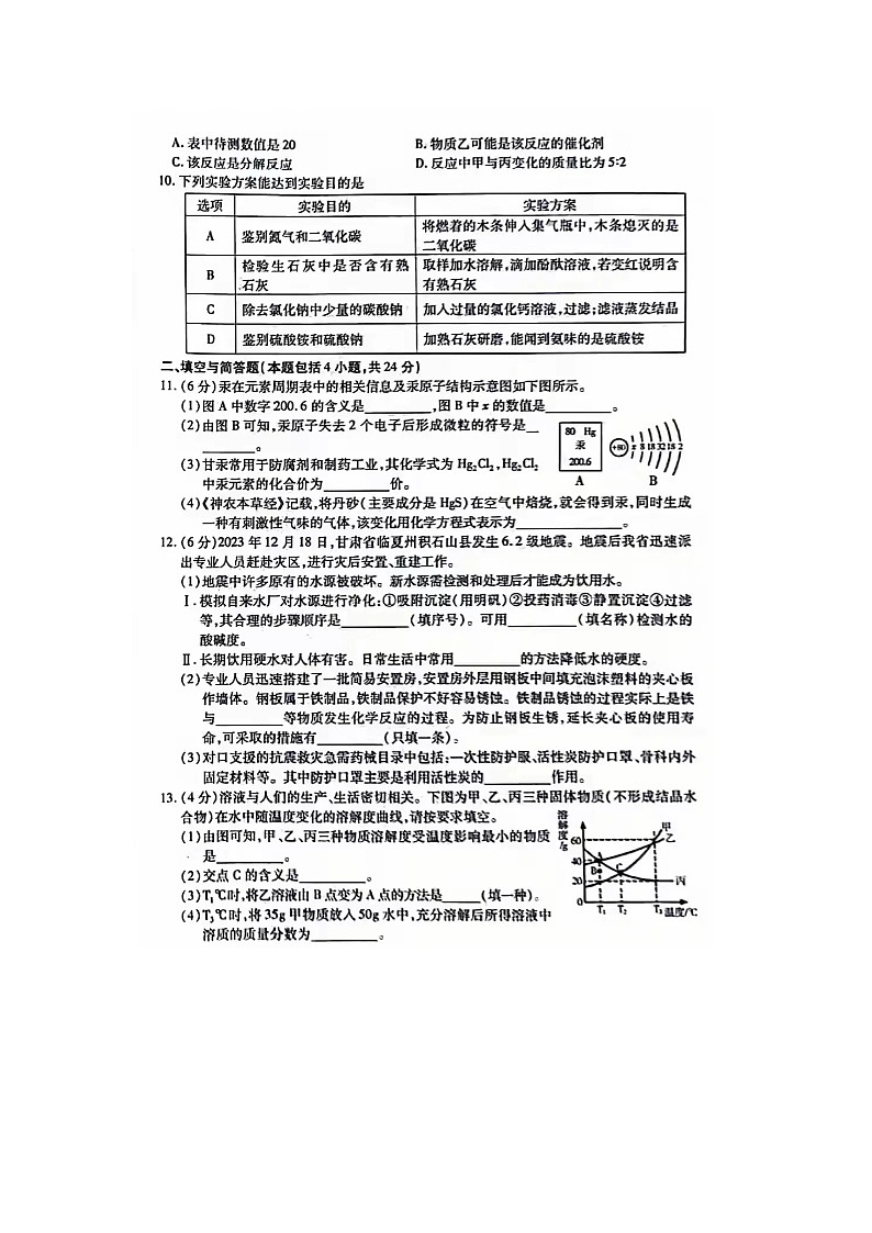 2024年甘肃省中考真题化学试卷及答案第2页