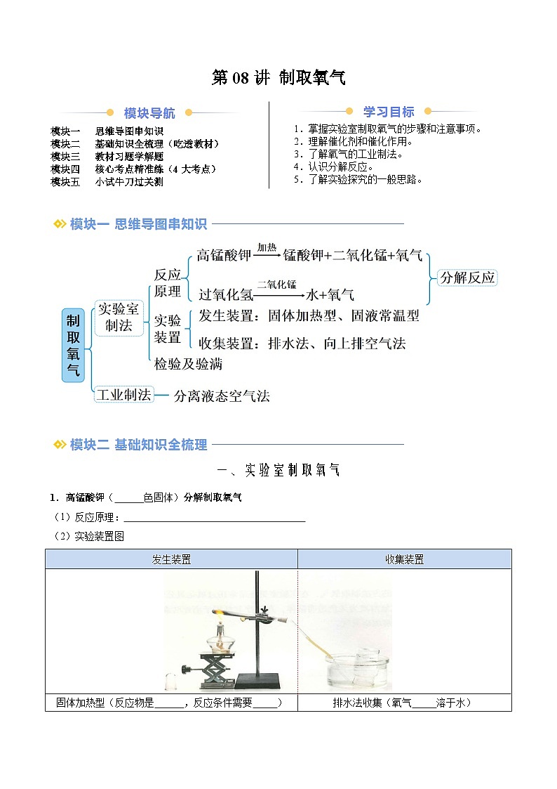 第08讲制取氧气（含答案）【暑假自学课】2024年新九年级化学暑假提升精品讲义（人教版2024）01
