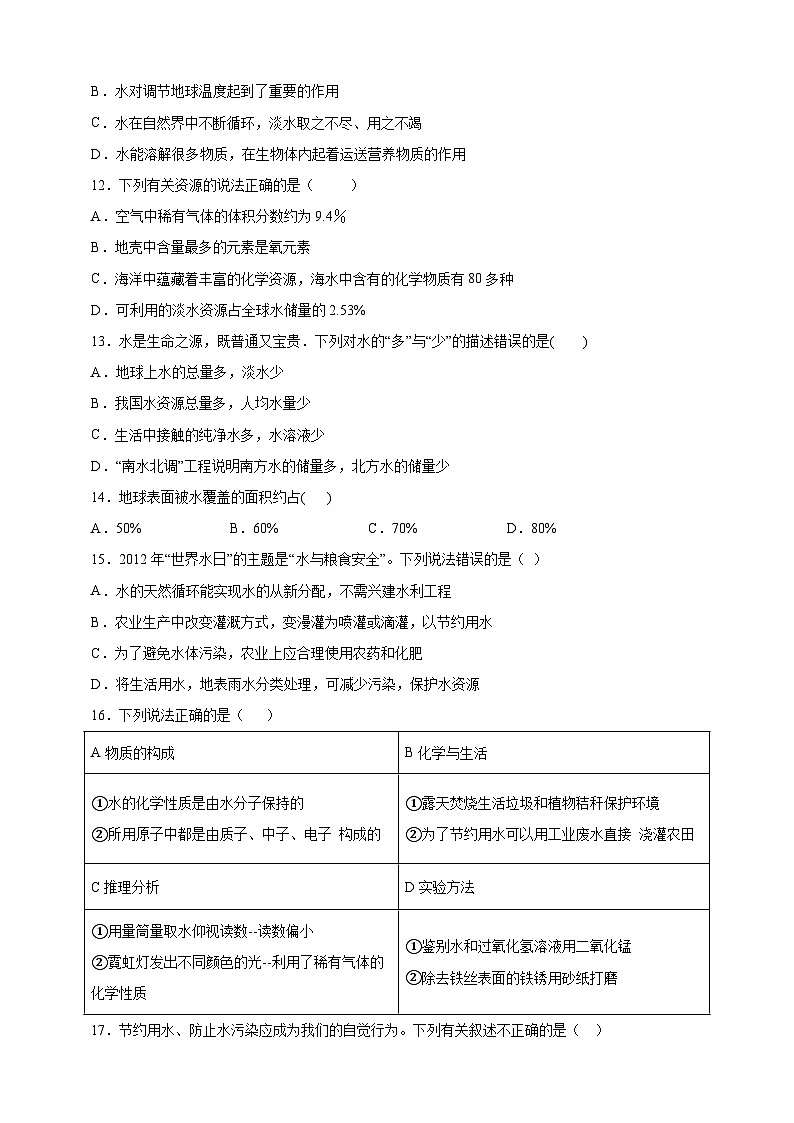 初中化学第4单元课题1爱护水资源课时练习-学生版03