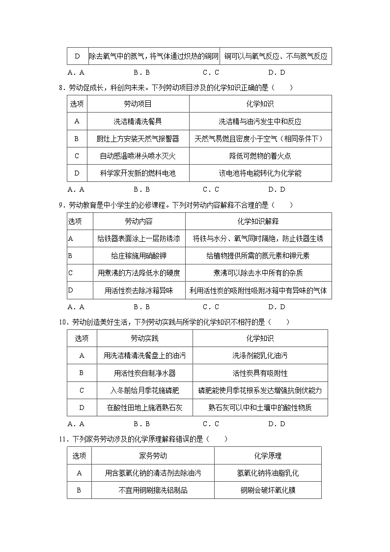 选择专项09 劳动教育与化学知识共30题-2024年中考化学常考点专题必杀题（广东专用）（原卷版）第3页