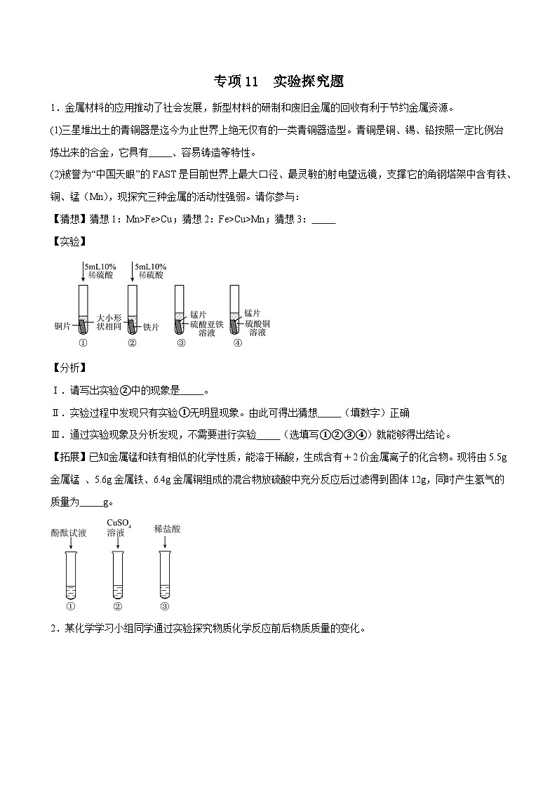 专项11 科学探究题20题-2024年中考化学常考点必杀300题（全国通用）（原卷版）第1页