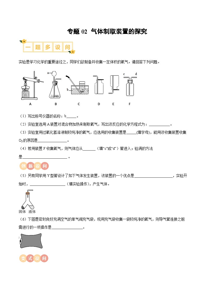 专题02 气体制取装置的探究-【实验攻略】备战2024年中考化学实验探究一题多设问（原卷版）第1页