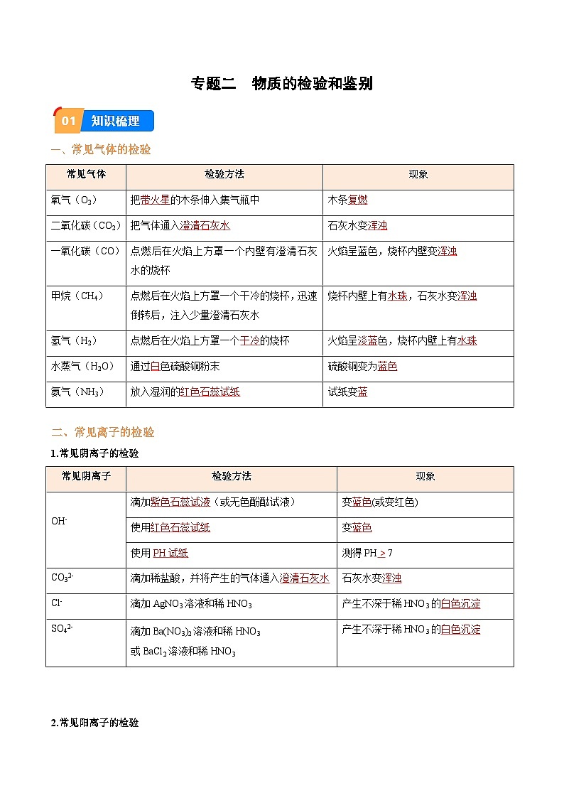 专题2 物质的检验和鉴别（解析版）【实验攻略】备战2024年中考化学实验 第1页