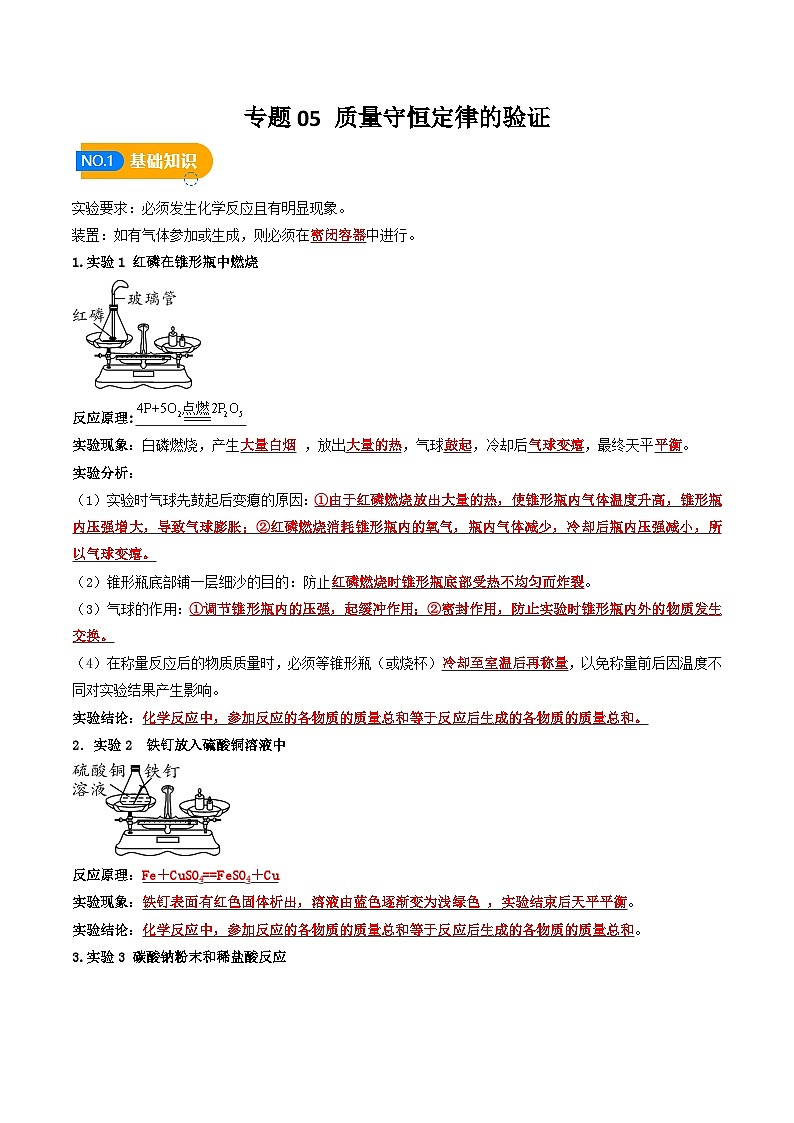 专题05 质量守恒定律的验证（含答案）【实验攻略】备战2024年中考化学实验01