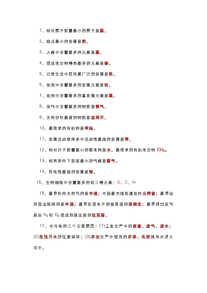 初中化学40个常识知识点总结第1页