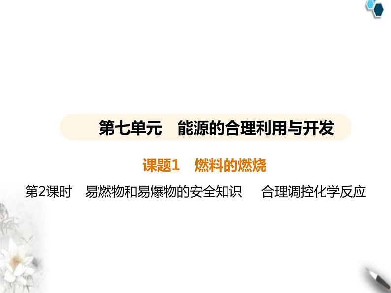 人教版初中九年级化学上册第七单元课题1燃料的燃烧第二课时易燃物和易爆物的安全知识合理调控化学反应课件第1页