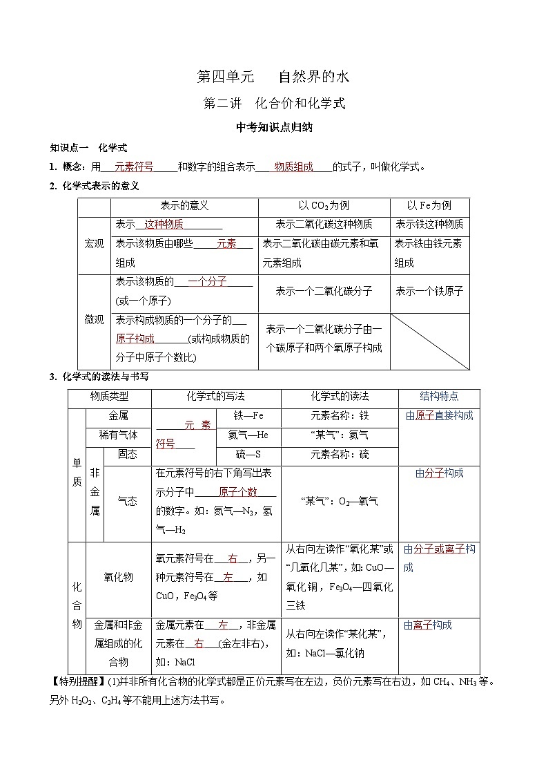 第四单元 自然界的水 第2讲-【大单元复习】2024年中考化学一轮复习必考知识梳理与考法点拨（人教版）（教师版）第1页