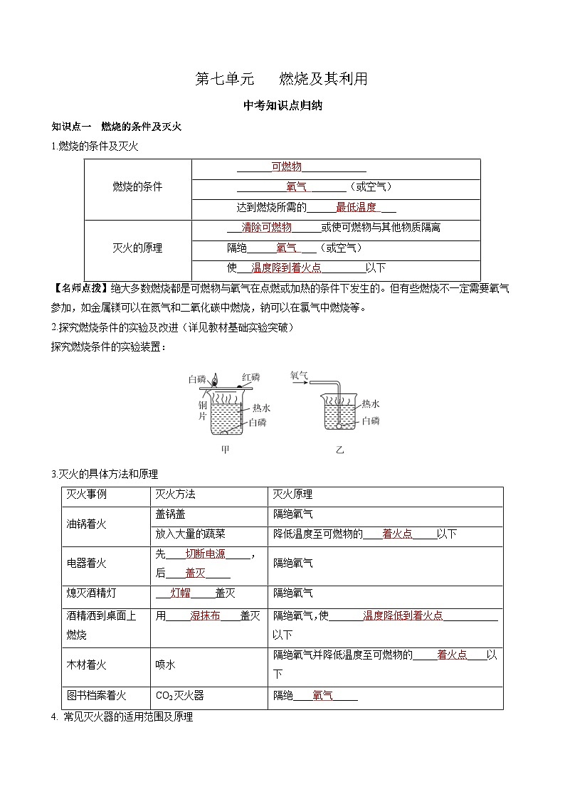 第七单元燃料及其利用-【大单元复习】2024年中考化学一轮复习必考知识梳理与考法点拨（人教版）（教师版）第1页