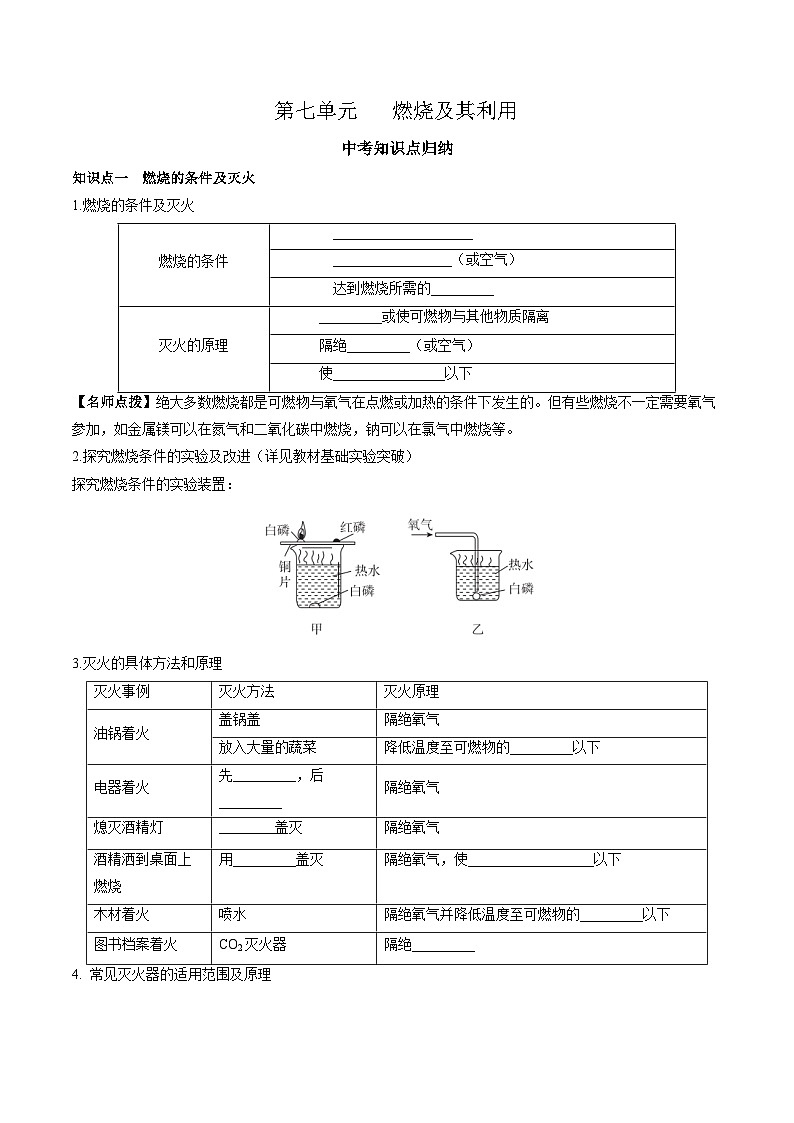 第七单元燃料及其利用-【大单元复习】2024年中考化学一轮复习必考知识梳理与考法点拨（人教版）（学生版）第1页