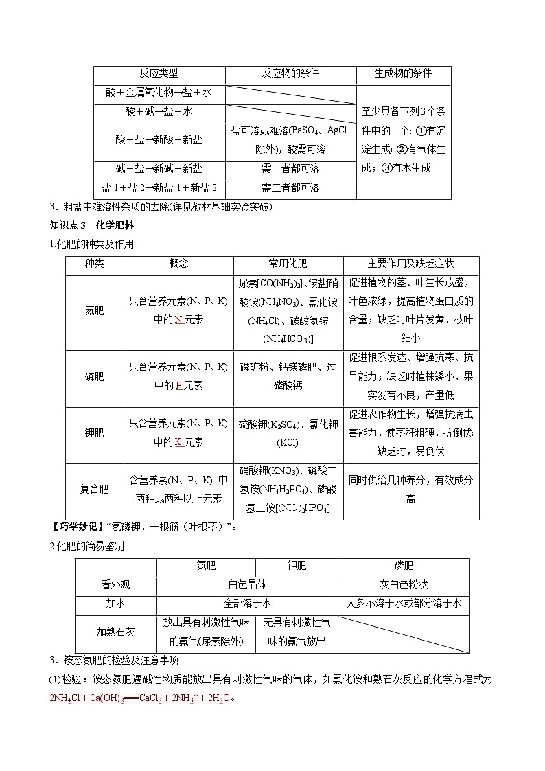 第十一单元 盐 化肥-【大单元复习】2024年中考化学一轮复习必考知识梳理与考法点拨（人教版）（教师版）第3页
