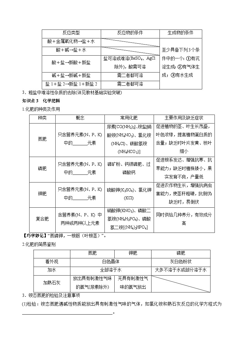 第十一单元 盐 化肥-【大单元复习】2024年中考化学一轮复习必考知识梳理与考法点拨（人教版）（学生版）第3页
