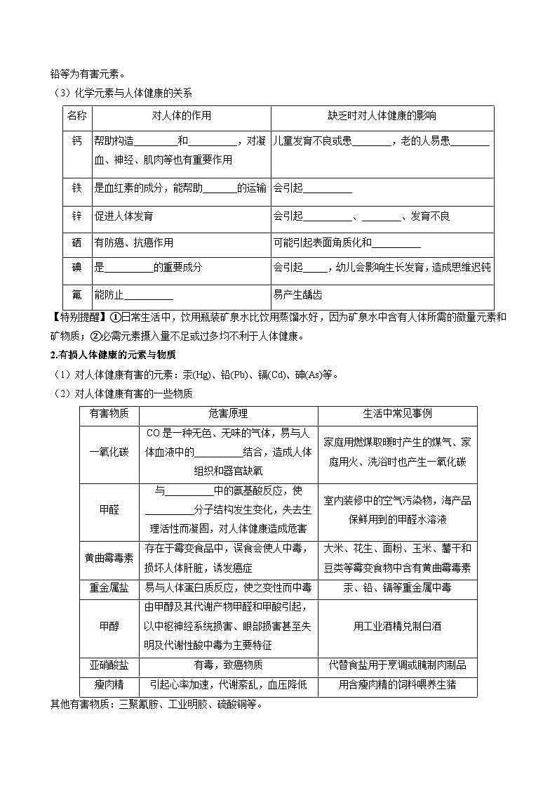 第十二单元 化学与生活-【大单元复习】2024年中考化学一轮复习必考知识梳理与考法点拨（人教版）（学生版）第2页