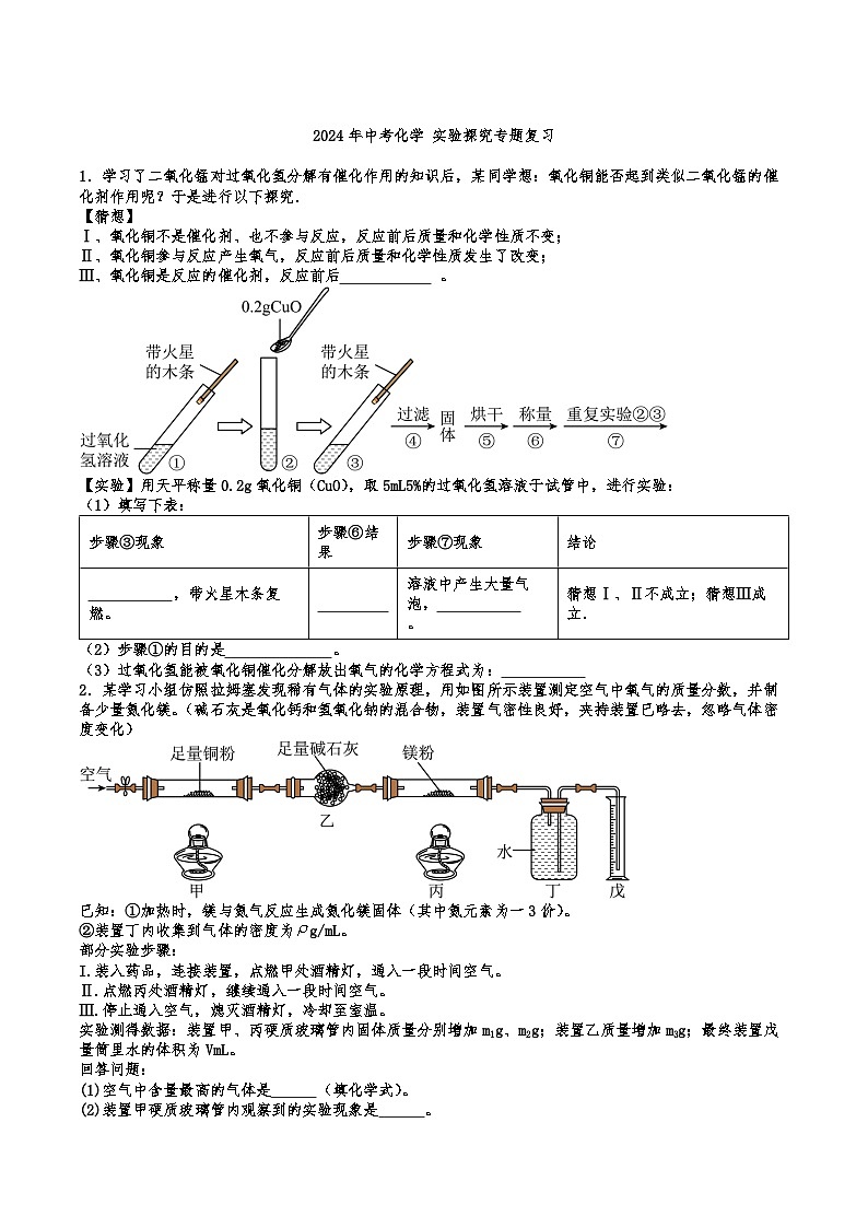 2024年中考化学 实验探究专题复习第1页
