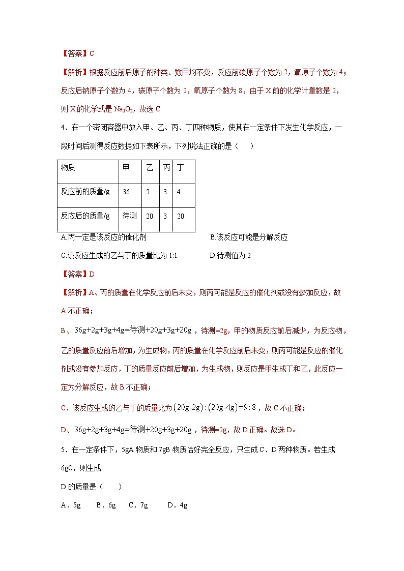 化学（人教版）九年级上册提分突破练：5.1 质量守恒定律第2页