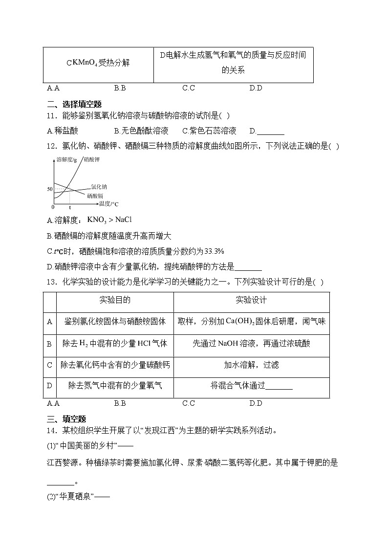 江西省2024年初中学业水平模拟考试（二）化学试卷(含答案)03