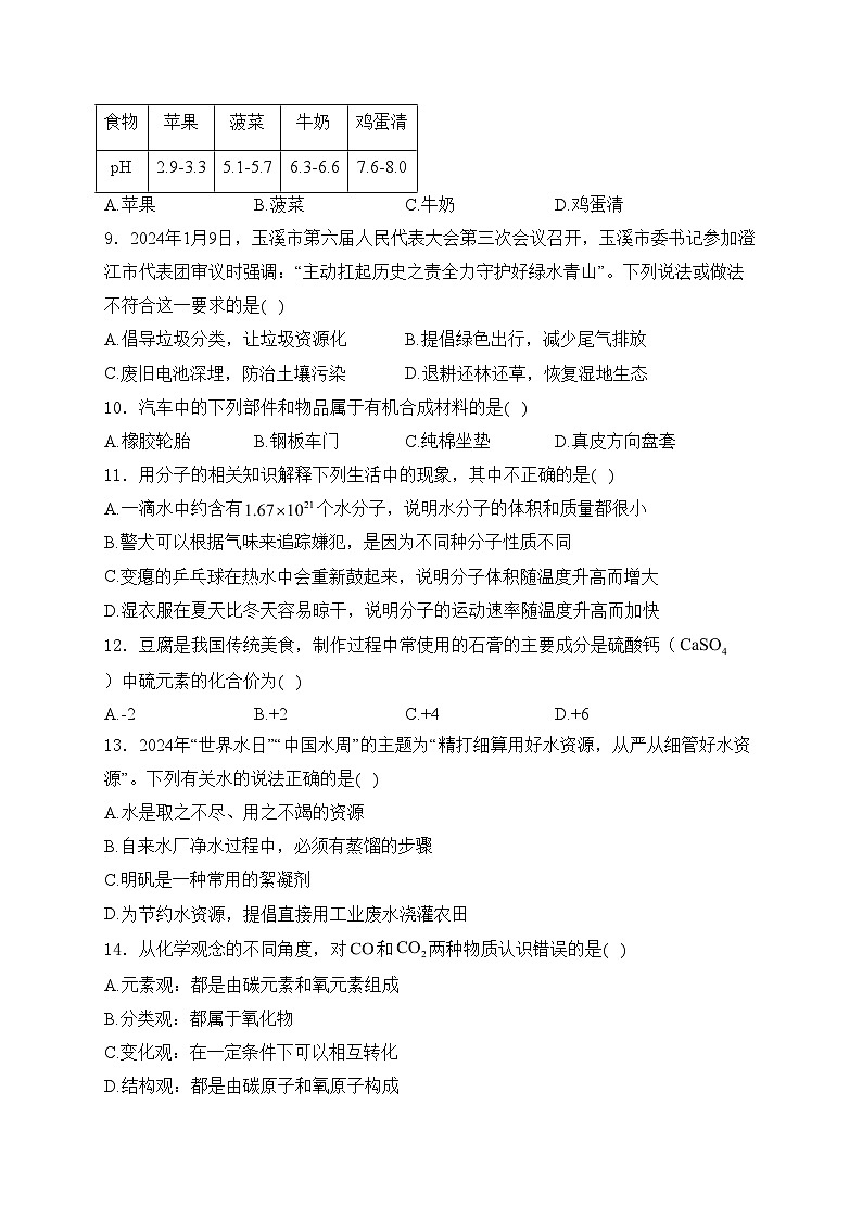 云南省昭通市巧家县2023-2024学年九年级下学期4月月考化学试卷(含答案)第2页