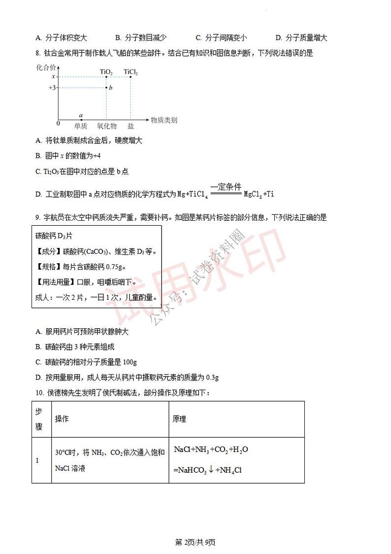 2024年吉林省长春市中考化学真题+答案第2页