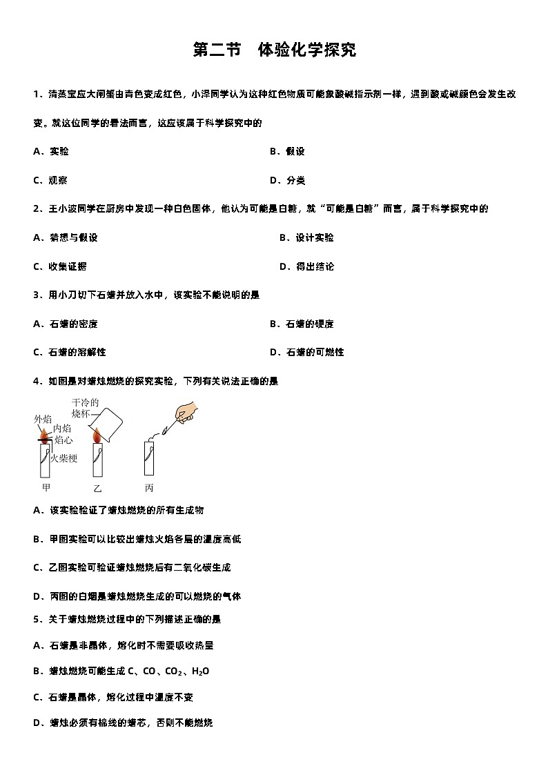 第二节 体验化学探究（分层练习）（原卷版）第1页