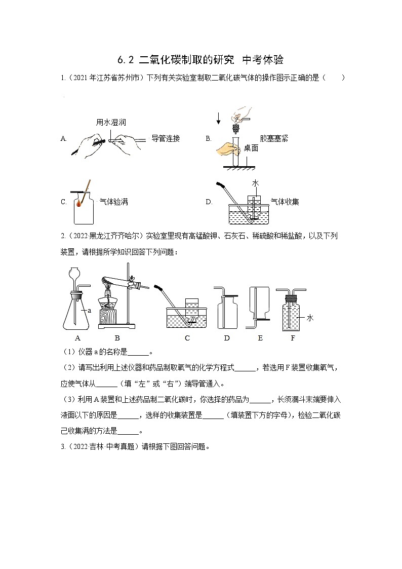 【状元讲练】初中化学人教版九年级上册中考体验：6.2 二氧化碳制取的研究（学生版）01