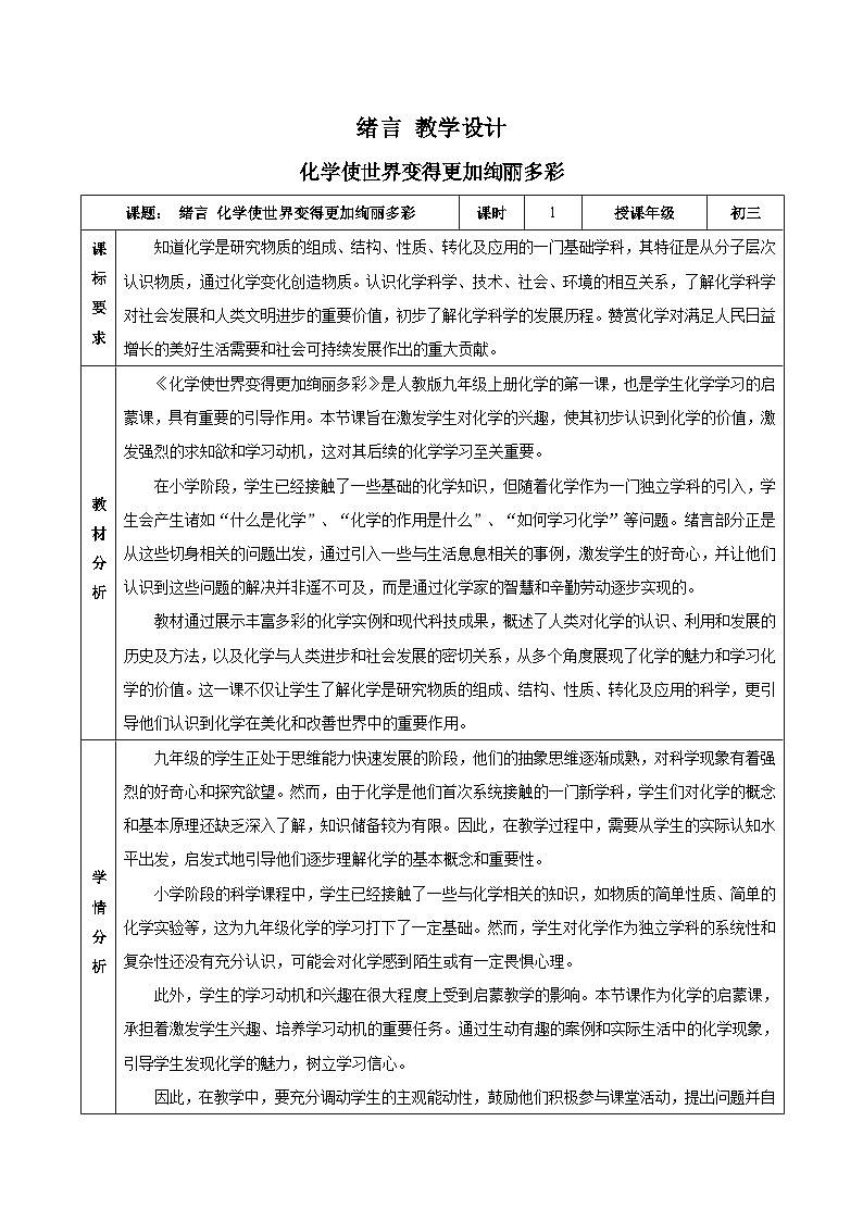 人教版（2024）九年级上册化学 《化学使世界变得更加绚丽多彩》 同步课件+教案+导学案+同步练习01