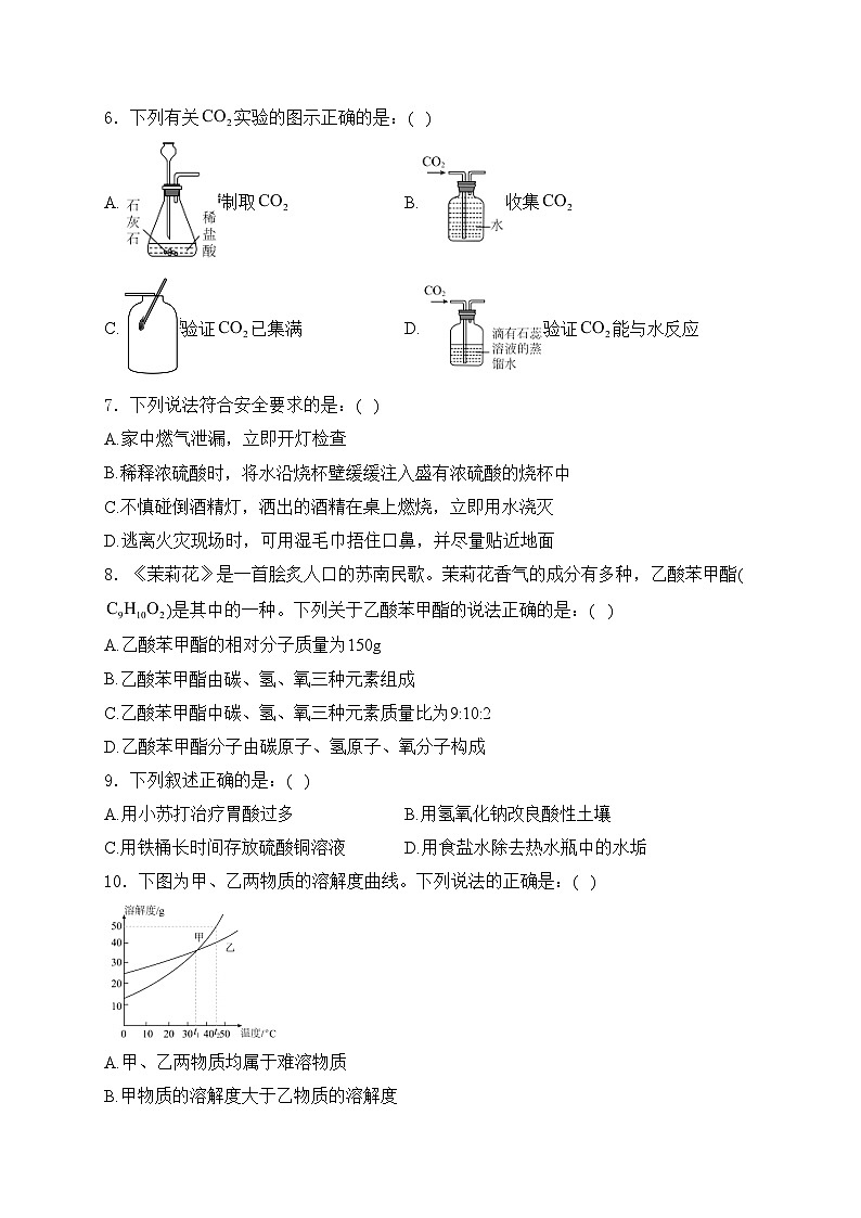 江苏省苏州市昆山市六校2024届九年级下学期中考一模化学试卷(含答案)02
