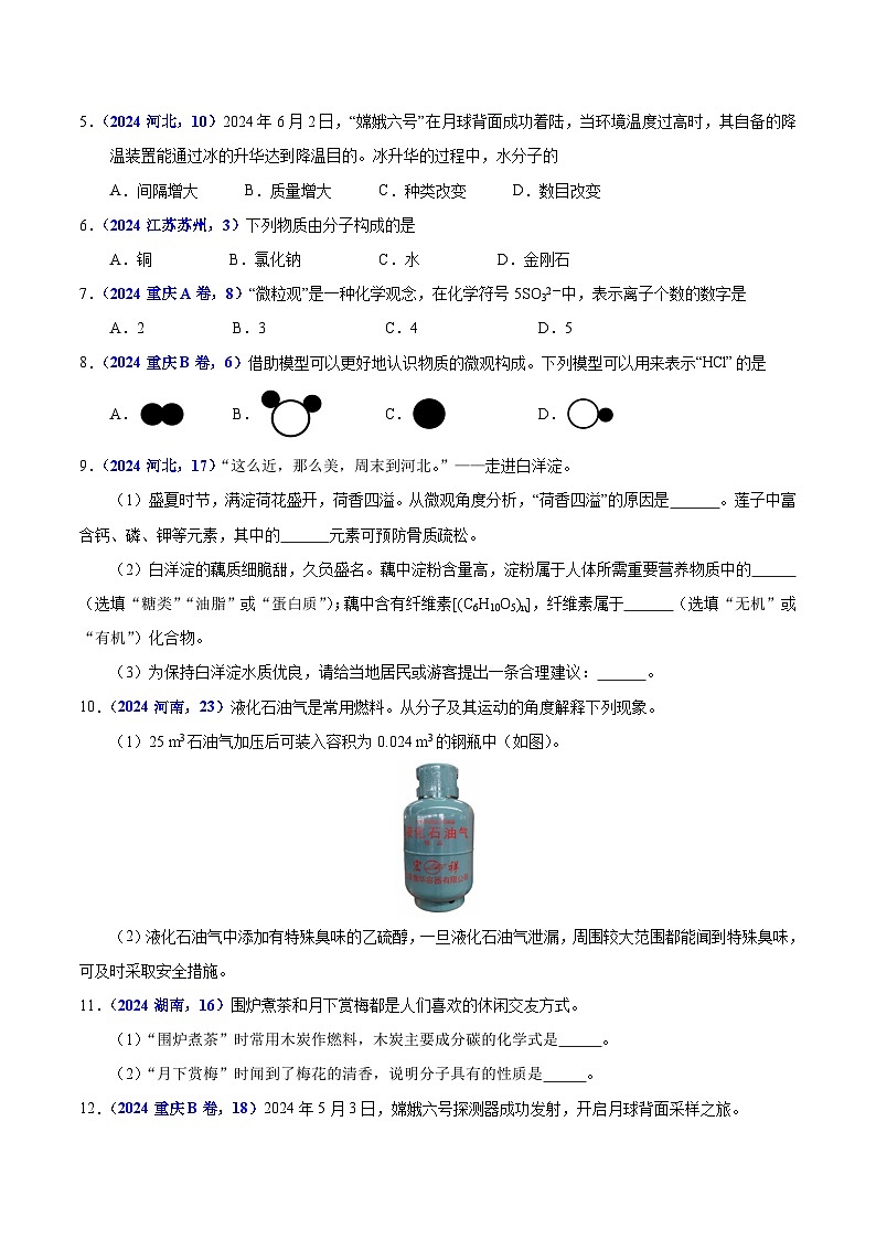 2024年中考化学真题分类汇编（全国通用）专题05 物质微观构成与物质宏观组成（第01期）（原卷版）第2页