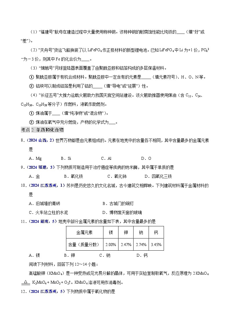 2024年中考化学真题分类汇编（全国通用）专题07 物质的分类（第01期）（原卷版）第2页