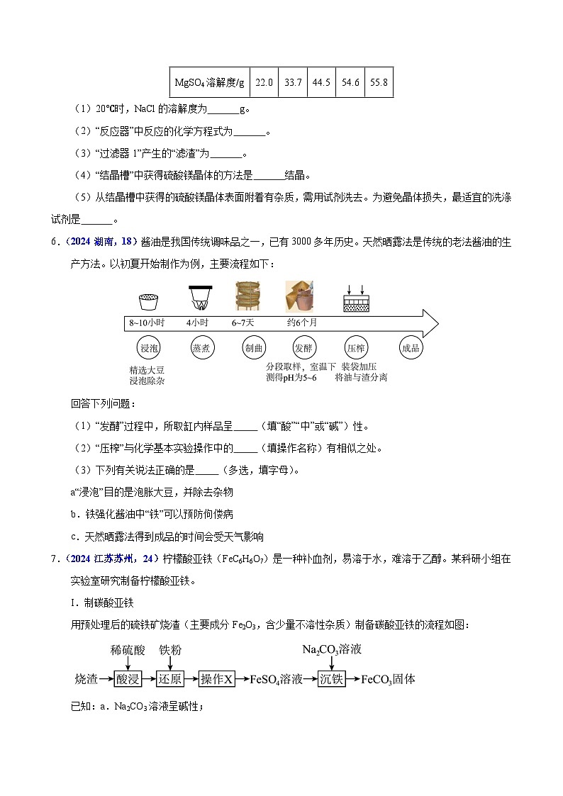 2024年中考化学真题分类汇编（全国通用）专题18 流程图题与推断题（第01期）（原卷版）03