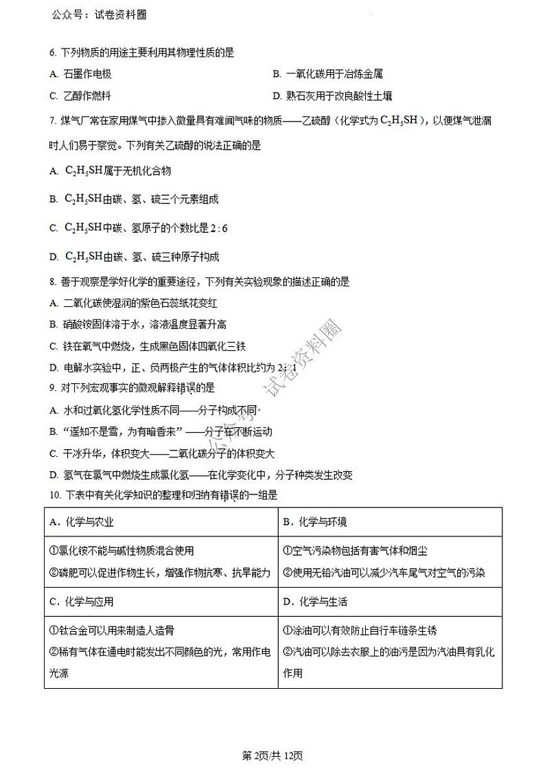 2024年黑龙江省齐齐哈尔市中考化学真题02