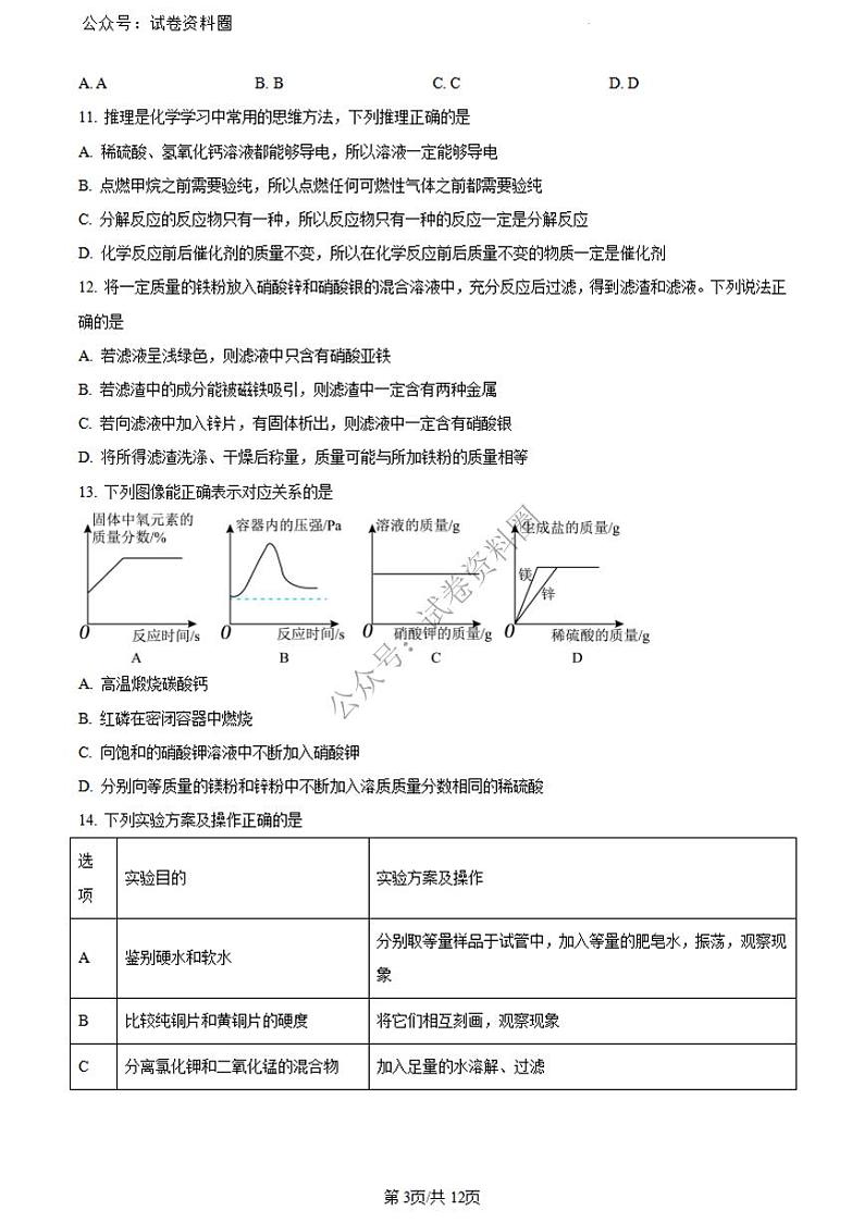 2024年黑龙江省齐齐哈尔市中考化学真题03