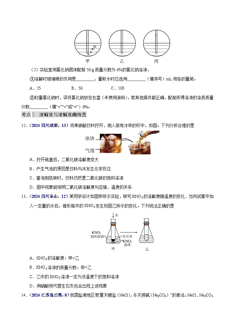 专题12  溶液 溶解度与溶液的浓度（学生卷）- 2024年中考化学真题分类汇编（全国通用）第3页
