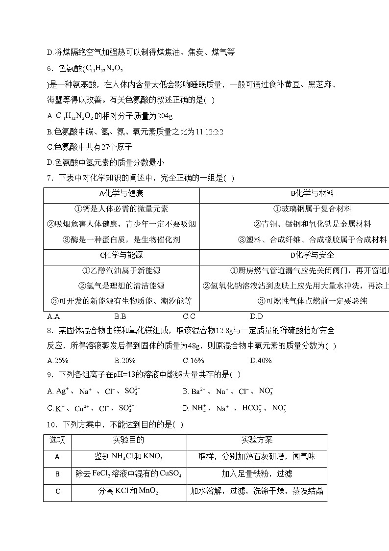 黑龙江省绥化市肇东市十校联考（五四制）2024届九年级下学期中考模拟预测化学试卷(含答案)02