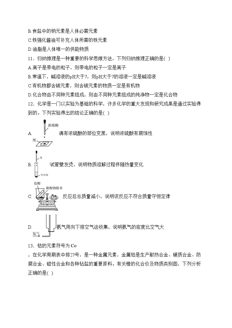 山东省德州市平原县2024届九年级第一次练兵考试化学试卷(含答案)第3页