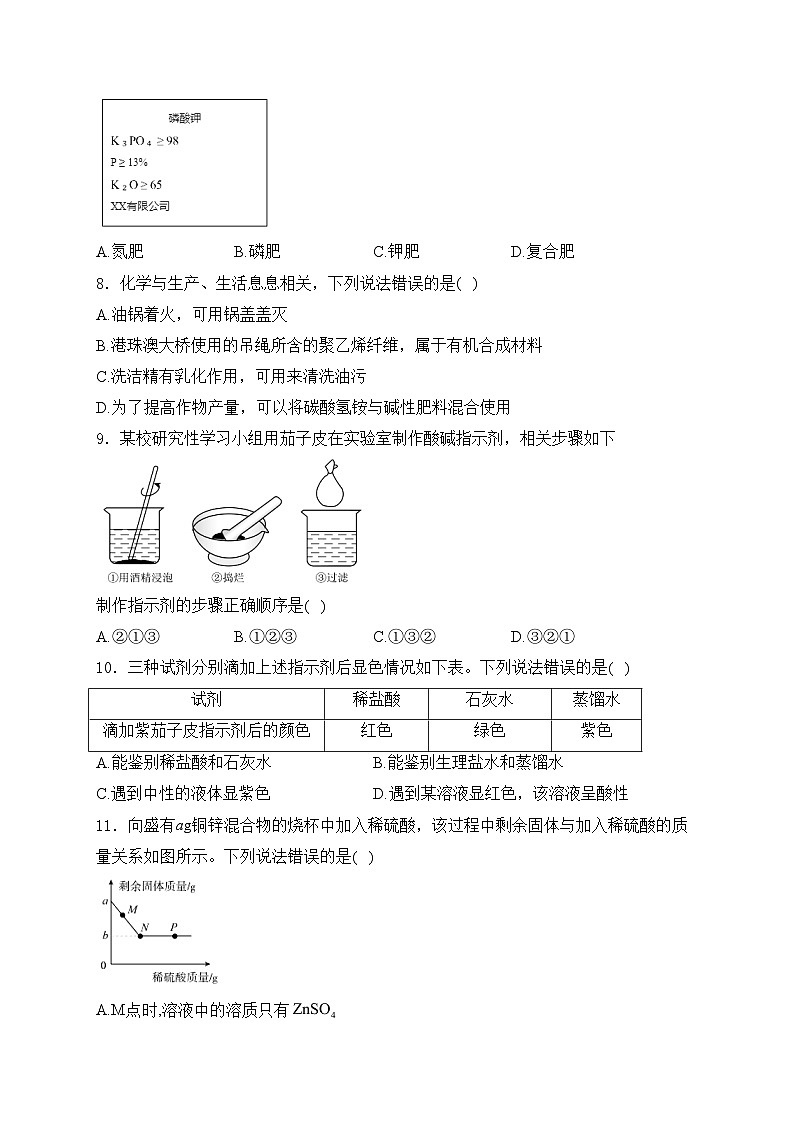 内蒙古自治区赤峰市松山区2024届九年级下学期二模化学试卷(含答案)02
