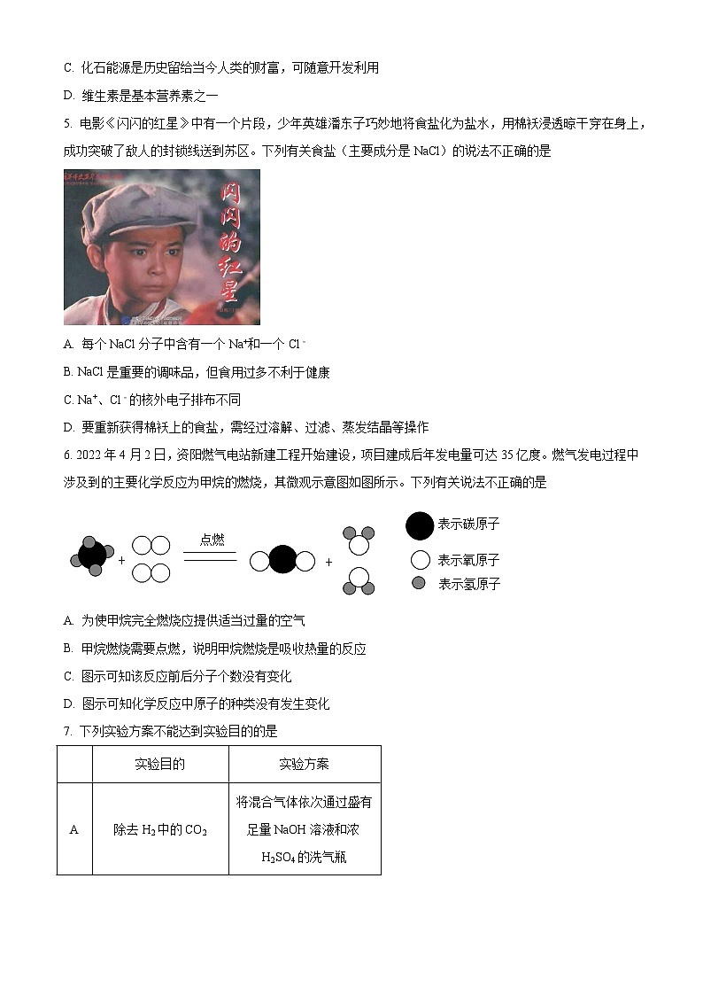 [化学]2022年四川省资阳市中考真题化学试卷(原题版+解析版)02