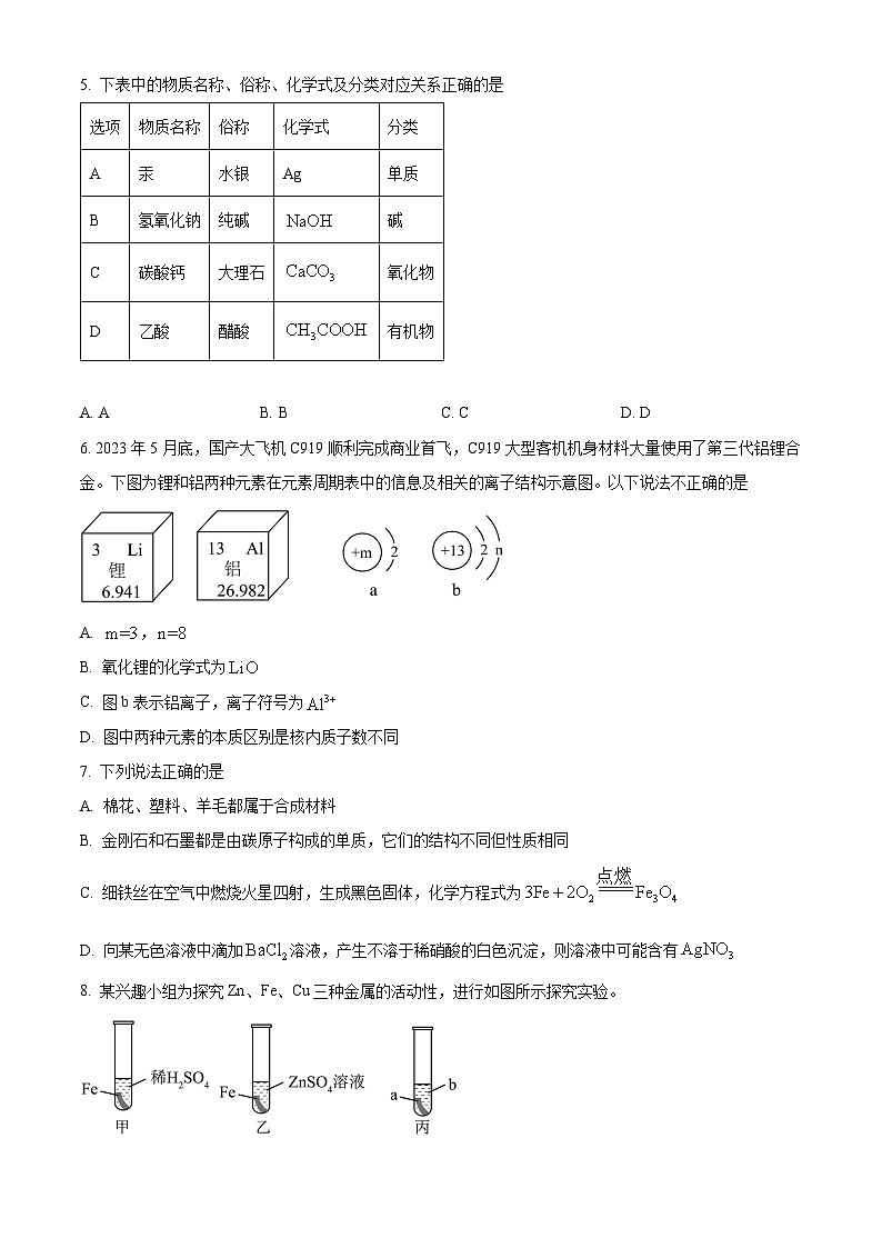 [化学]2023年内蒙古呼和浩特市中考真题化学试卷(原题版+解析版)02