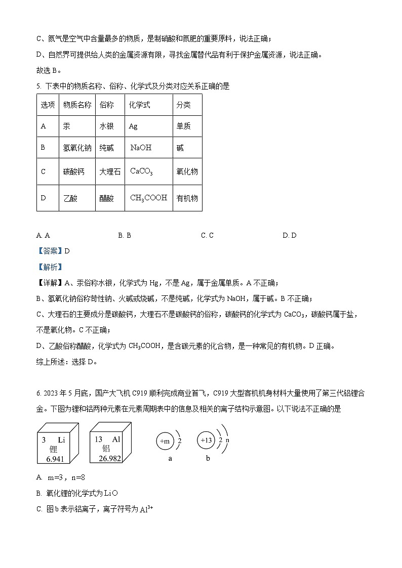 [化学]2023年内蒙古呼和浩特市中考真题化学试卷(原题版+解析版)03